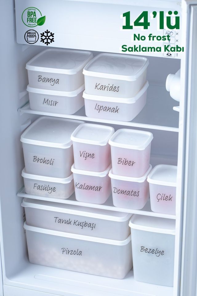 Porsima Etiketli 14 lü Çok Amaçlı -20°C Derin Dondurucu Gıda Erzak Saklama Kabı Seti