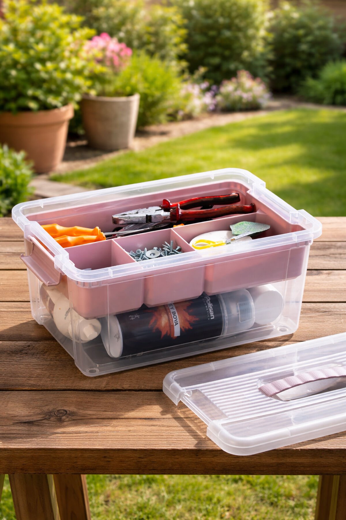 Porsima 1311-4 5 bölmeli Çok Amaçlı Organizer Kapaklı Saklama Kabı Kapaklı Kahvaltılık Seti Pudra 9lt