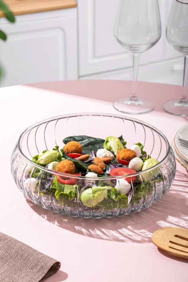 Porsima RYG7045 El Yapımı Büyük Boy Cam Salata Kasesi Şeffaf 23 cm