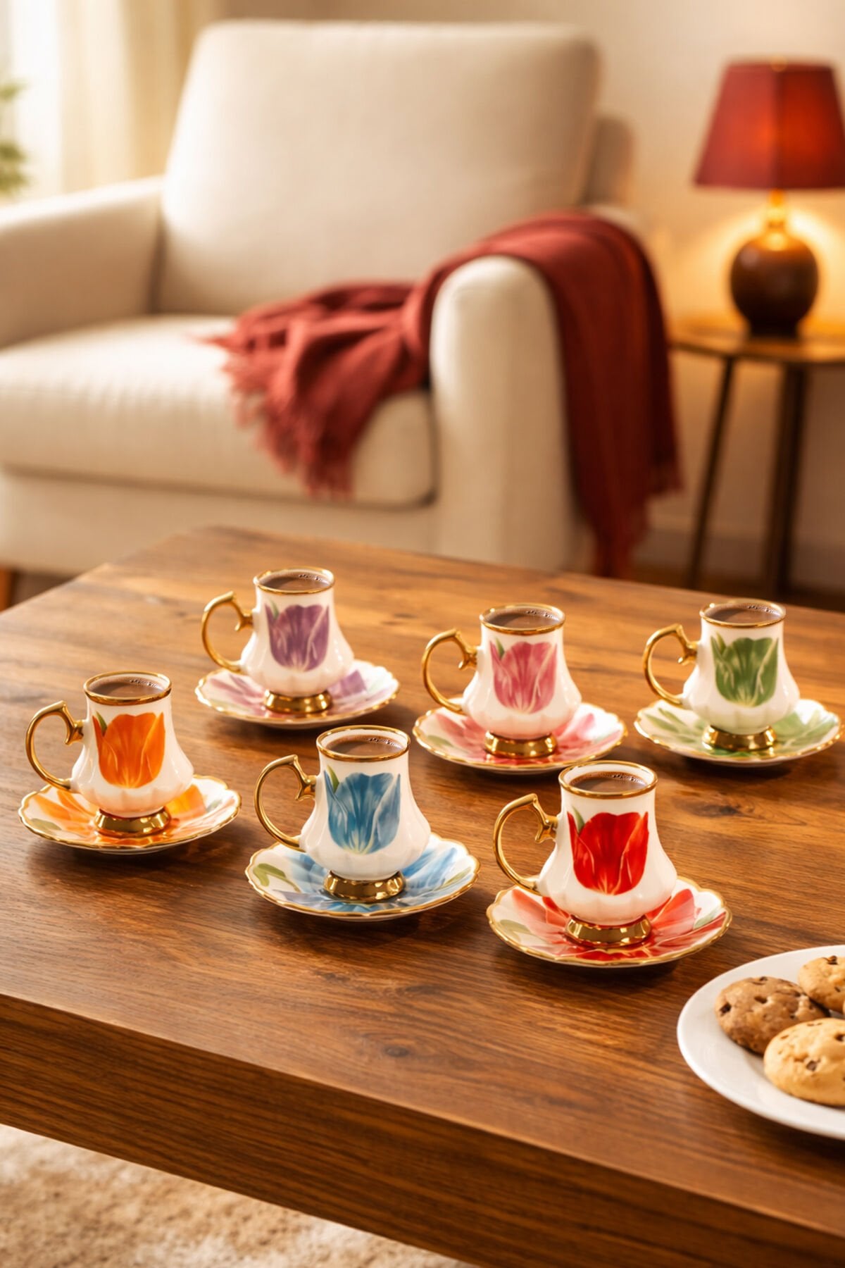 Porsima 16987 Otto Altın Yaldızlı Porselen 6 Kişilik Fincan Seti 12 Parça Türk Kahvesi Fincanı Takımı-75ml