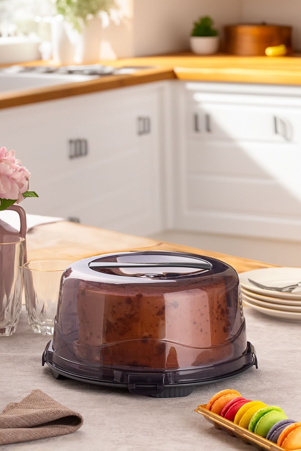 Porsima 1093 Yuvarlak Kek Pasta Börek Saklama Kabı - Kilitli Kapaklı Taşıma Fanusu 25 cm