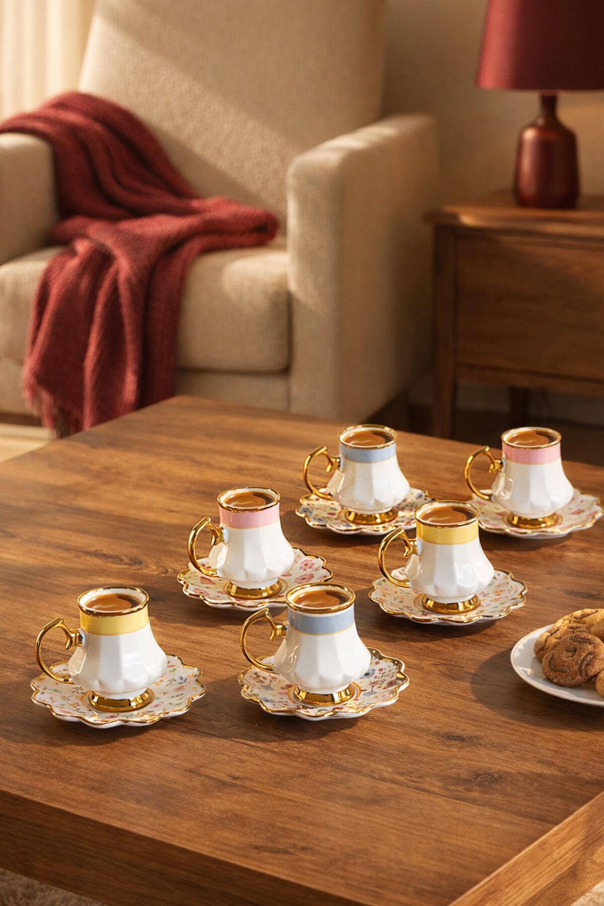 Porsima 16994 Fine Altın Yaldızlı Porselen 6 Kişilik Fincan Seti 12 Parça Türk Kahvesi Fincanı Takımı-75ml