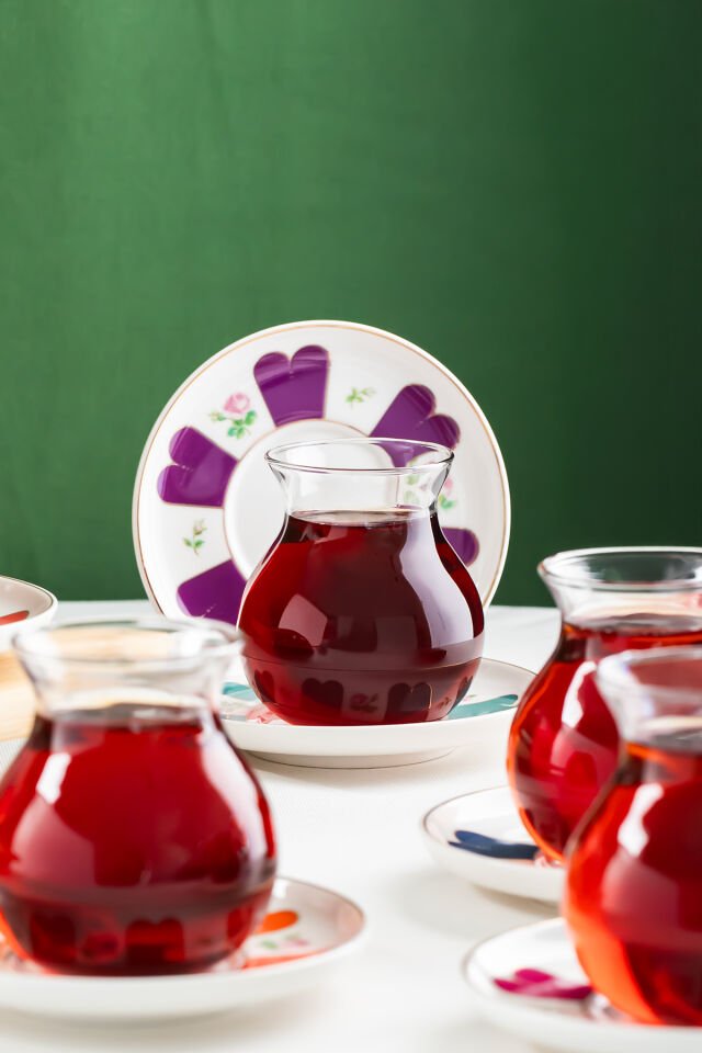 Perotti 17900 Beyoğlu 12 Parça 6 Kişilik Çay Seti – 210 ml Borosilikat Cam Tombik Bardak ve Porselen Çay Tabağı Takımı