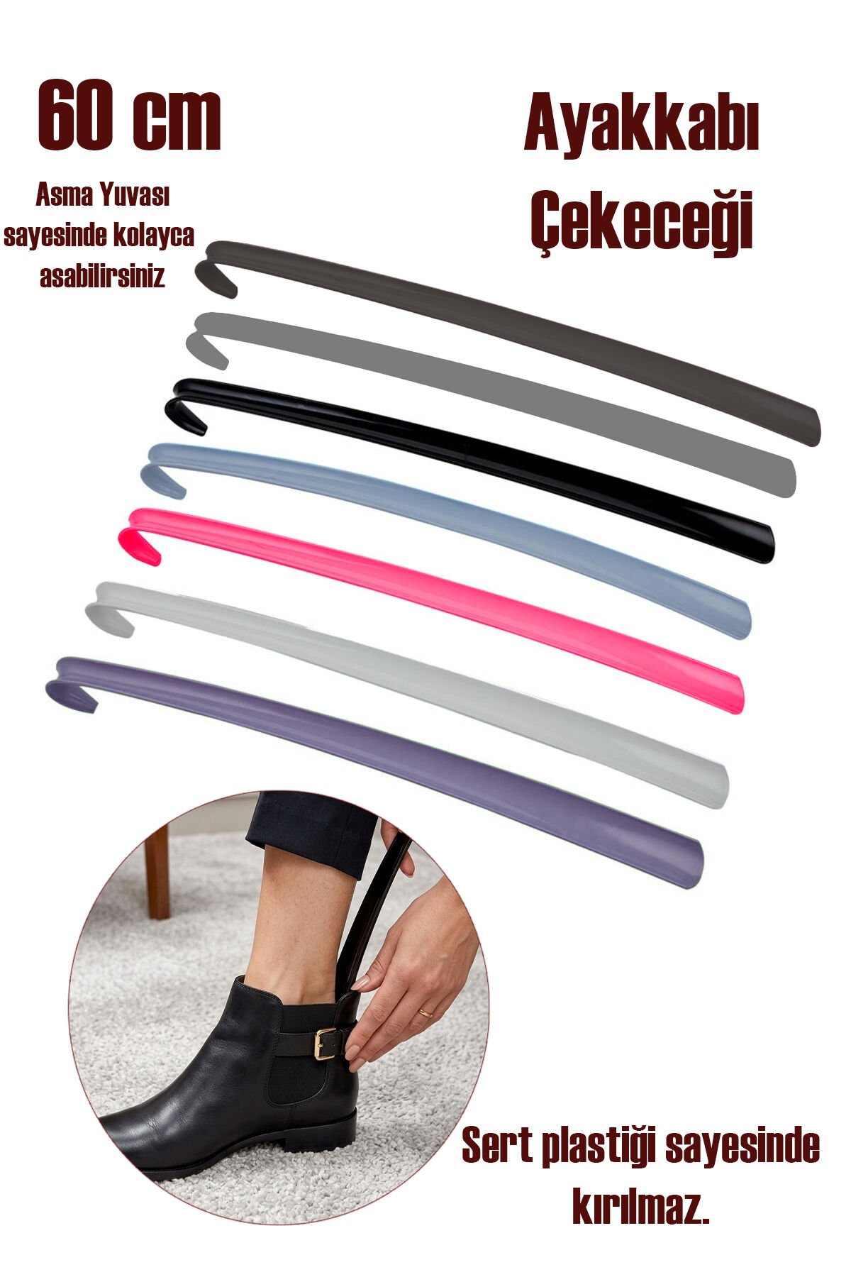 Porsima Org-200 Askılı Ayakkabı Çekeceği Uzun Plastik Kerata Ayakkabı Giyme Aparatı 60 cm