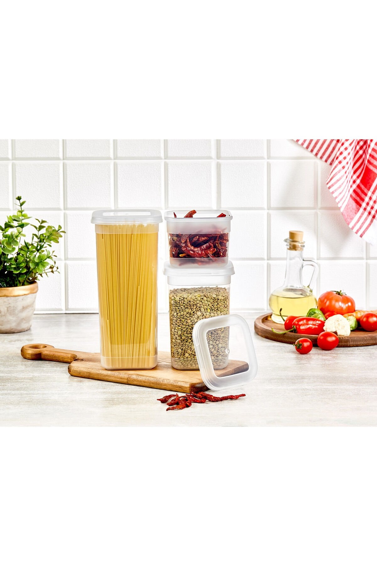 Porsima ORG-433 şeffaf 3 lü Gıda Erzak Baharat Saklama Kabı Seti