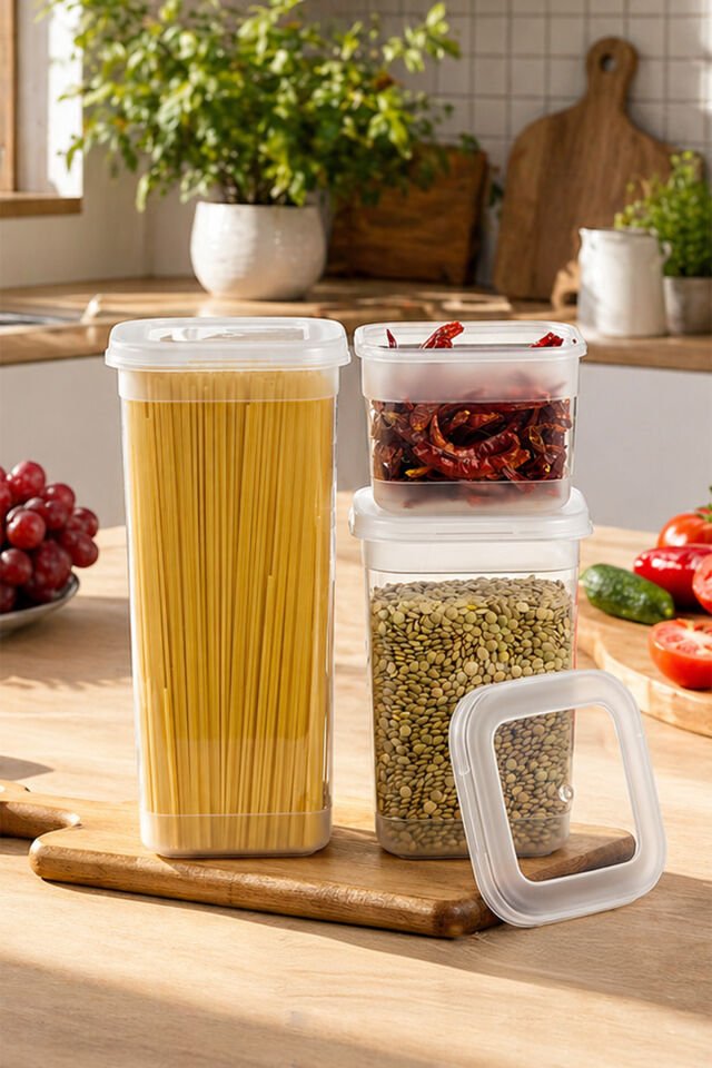 Porsima ORG-433 şeffaf 3 lü Gıda Erzak Baharat Saklama Kabı Seti