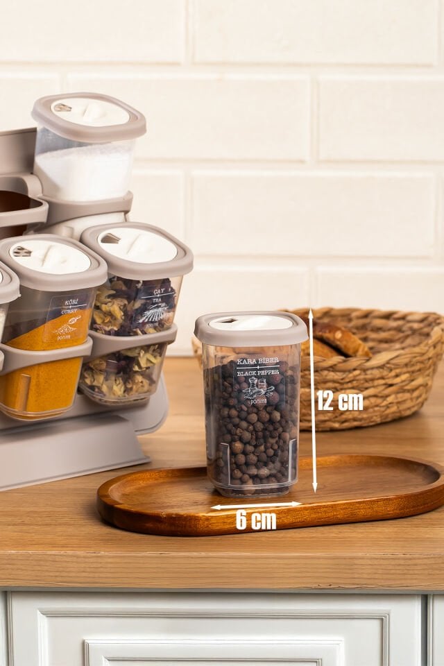 Porsima 5340 8li Etiketli Asmalı Kendinden Yapışkanlı Tezgah Üstü Standlı Döner Kapaklı Baharatlık Seti