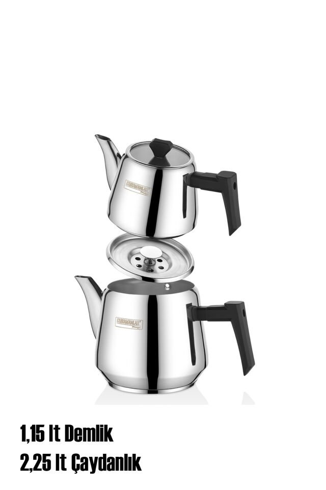 Porsima 1034 Luna Bakalit Kulp Orta Boy Paslanmaz Çelik Çaydanlık Takımı - 1,15-2,25Lt