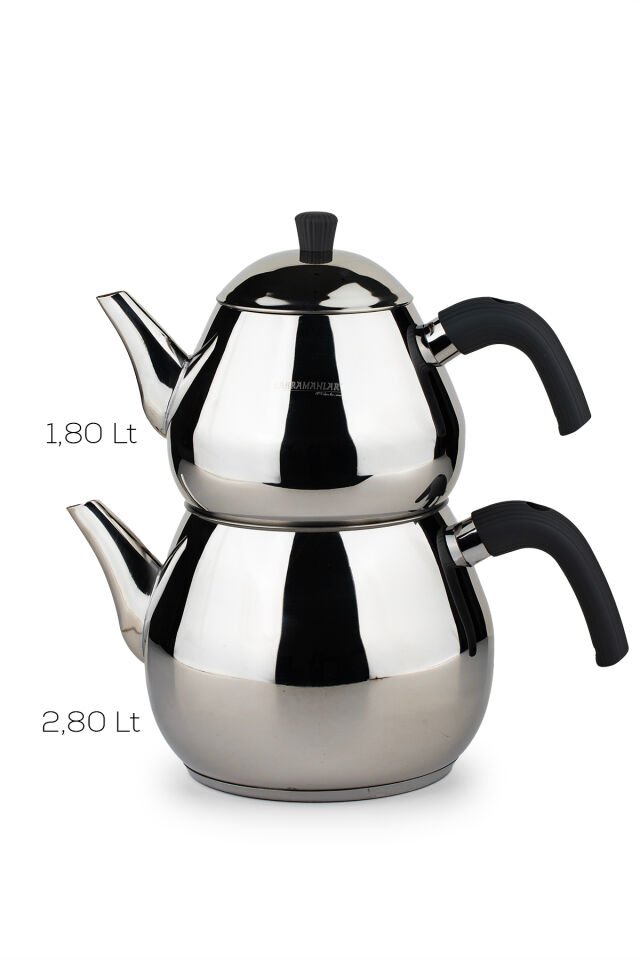 Porsima 1030 Damla Bakalit Kulp Mega Boy Paslanmaz Çelik Çaydanlık Takımı - Antrasit - 1,80-2,80Lt