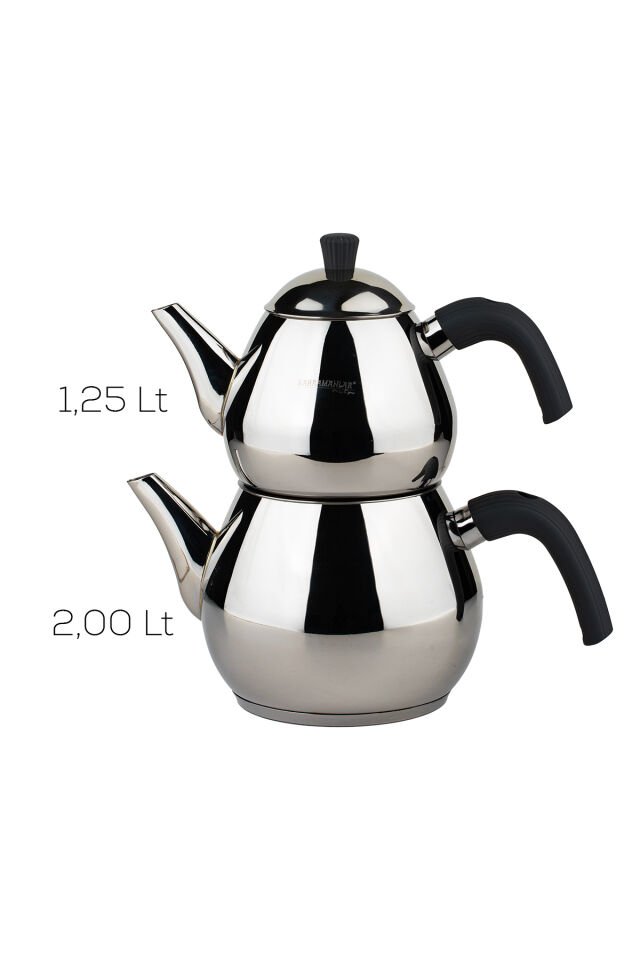 Porsima 1029 Damla Bakalit Kulp Orta Boy Paslanmaz Çelik Çaydanlık Takımı - Antrasit - 1.25-2.00Lt