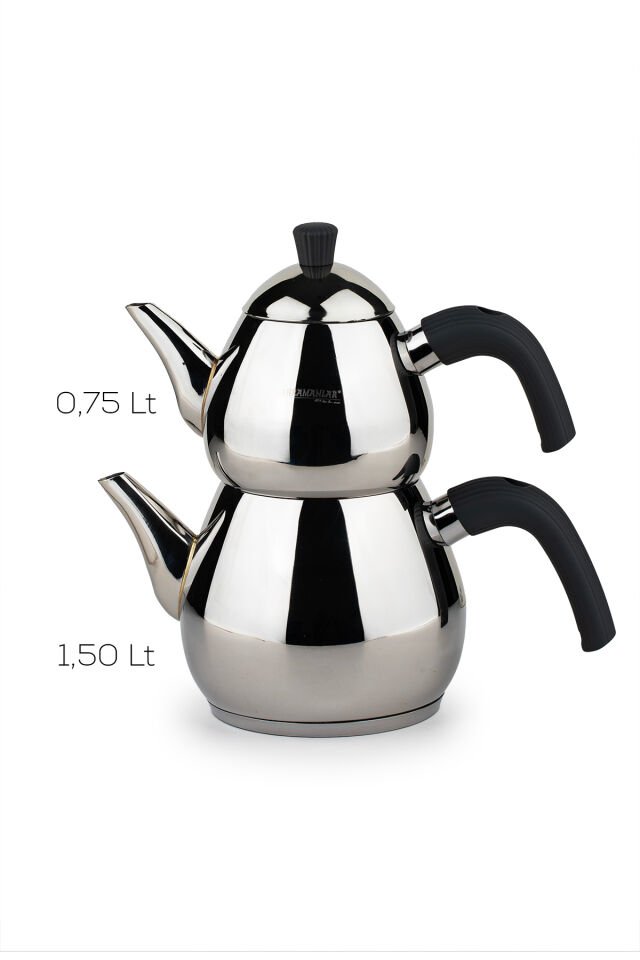 Porsima 1028 Damla Bakalit Kulp Orta Boy Paslanmaz Çelik Çaydanlık Takımı - Antrasit - 0.75-1.50Lt