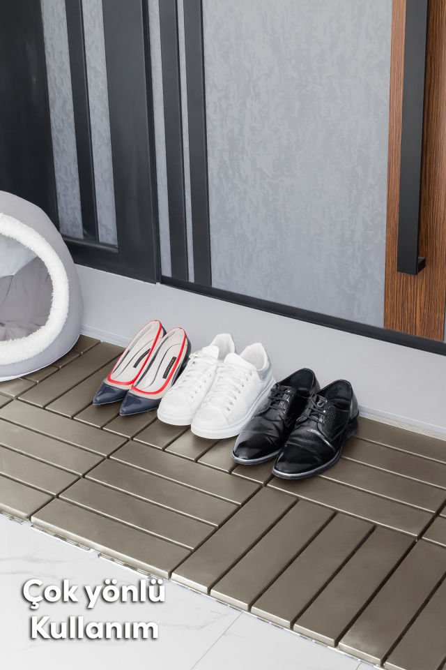 Porsima 1177 Bahçe Balkon Teras Banyo Paspası 2li Dış Mekan Karosu Latte
