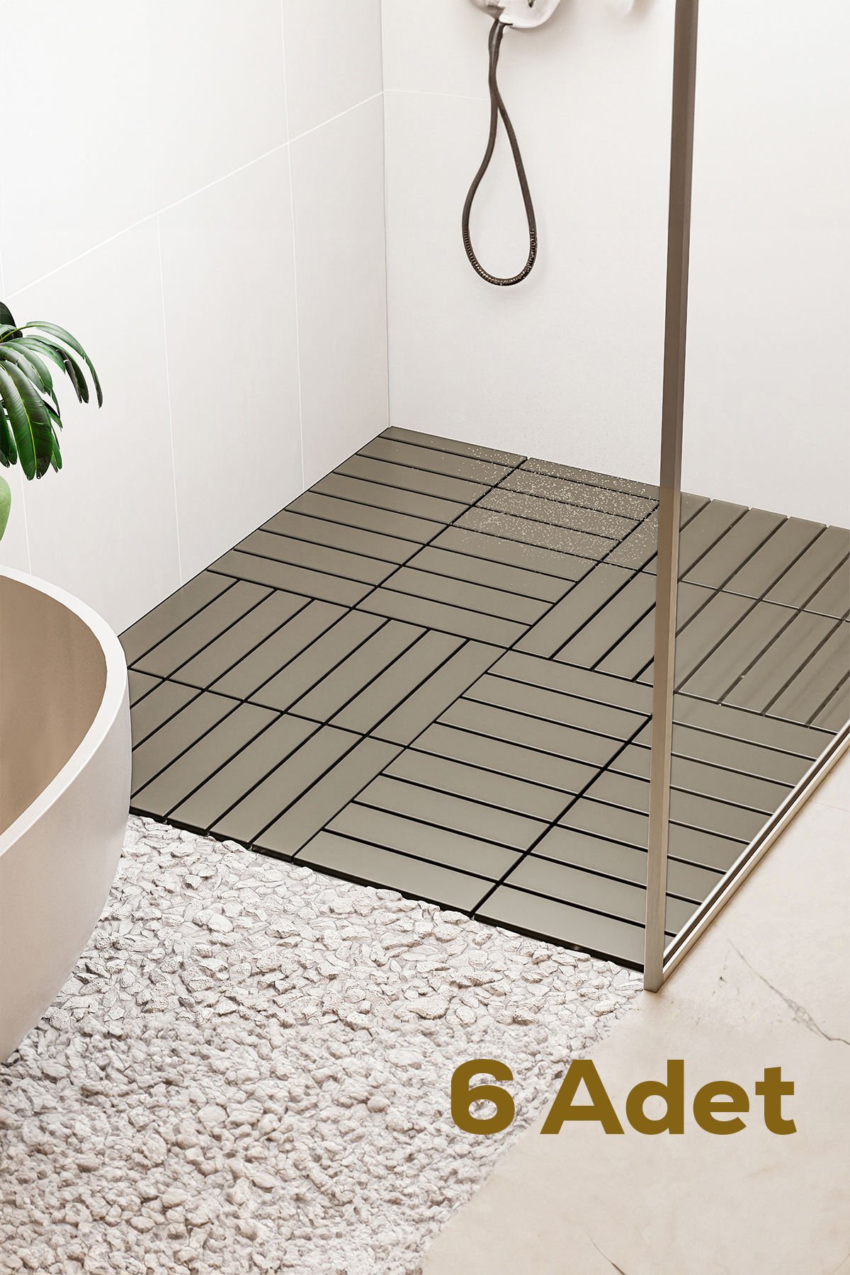 Porsima 1177 Bahçe Balkon Teras Banyo Paspası  6lı Dış Mekan Karosu Latte