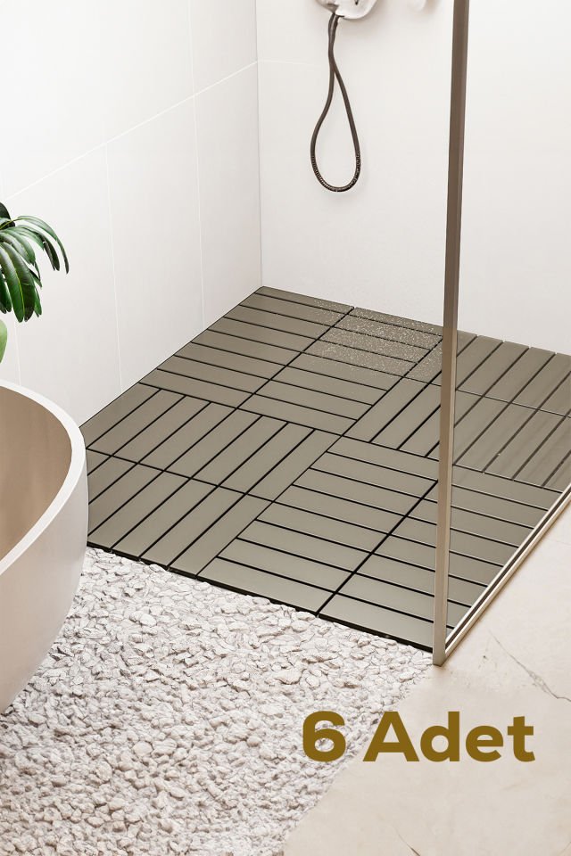 Porsima 1177 Bahçe Balkon Teras Banyo Paspası  6lı Dış Mekan Karosu Latte