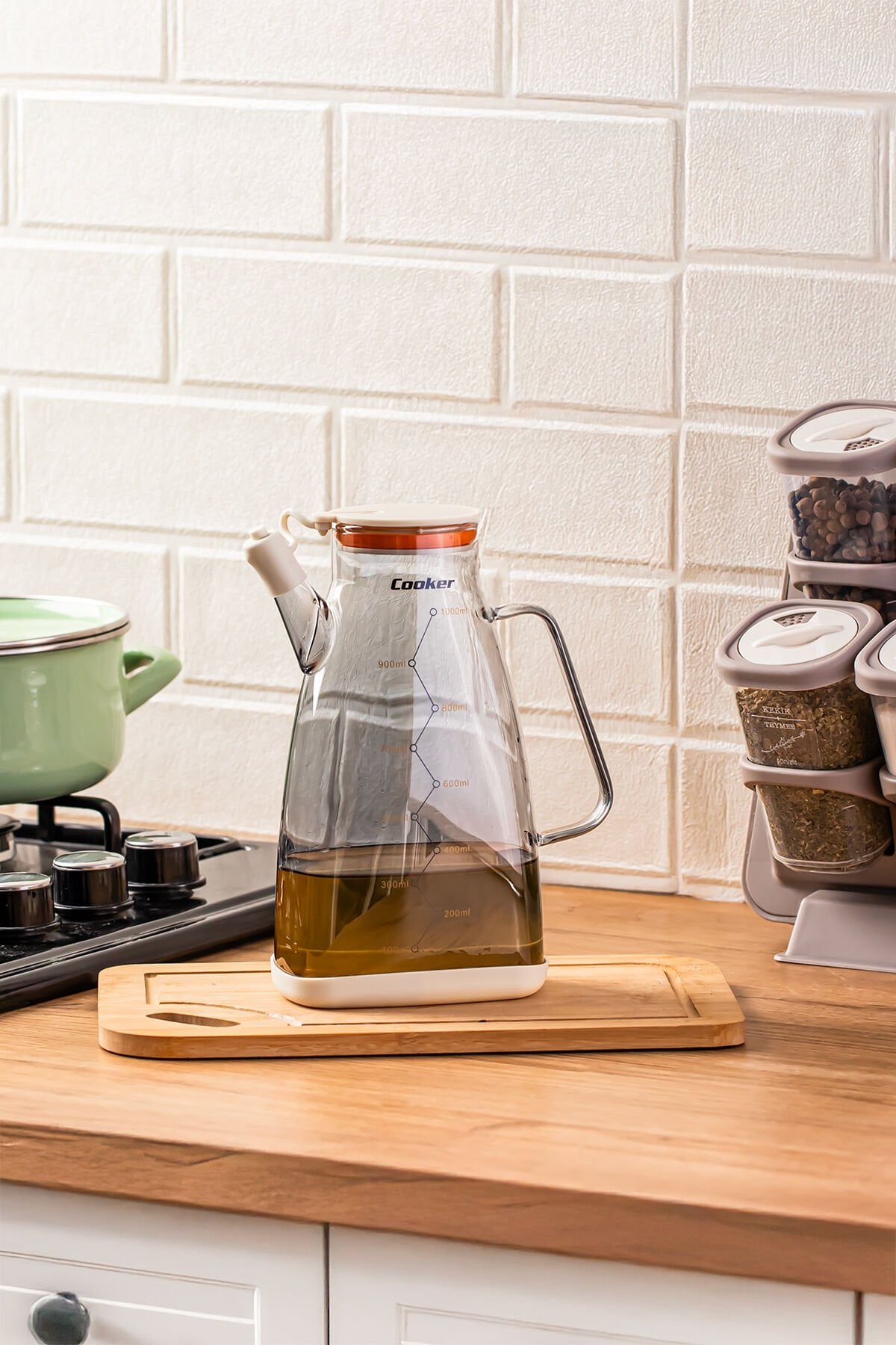 Porsima 3853-2 Renkli Borosilikat Cam Zeytinyağ Şişesi - Yağlık ve Sirkelik Krem 1lt