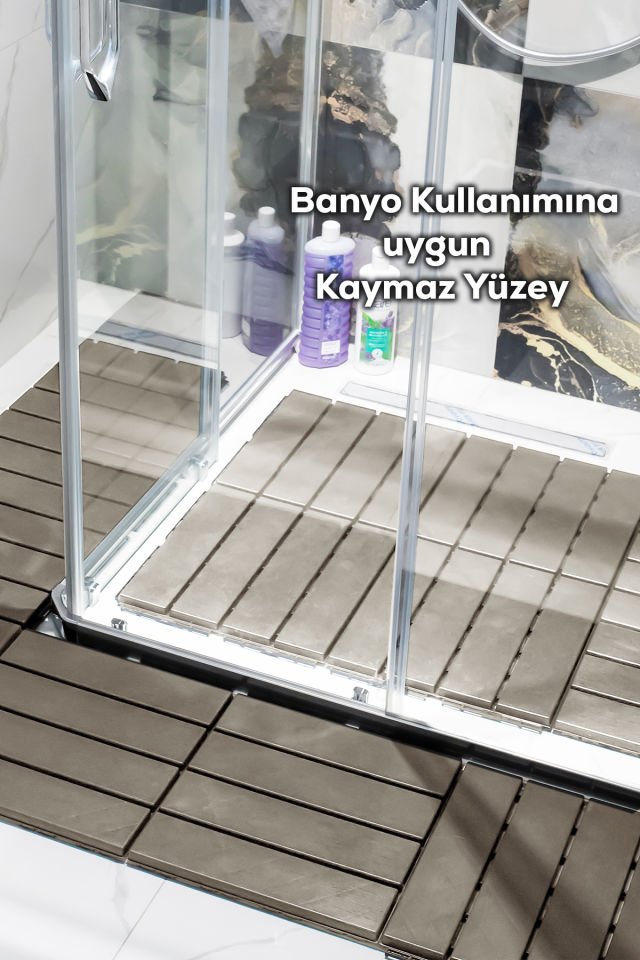 Porsima 1177 Bahçe Balkon Teras Banyo Paspası 12li Dış Mekan Karosu Latte