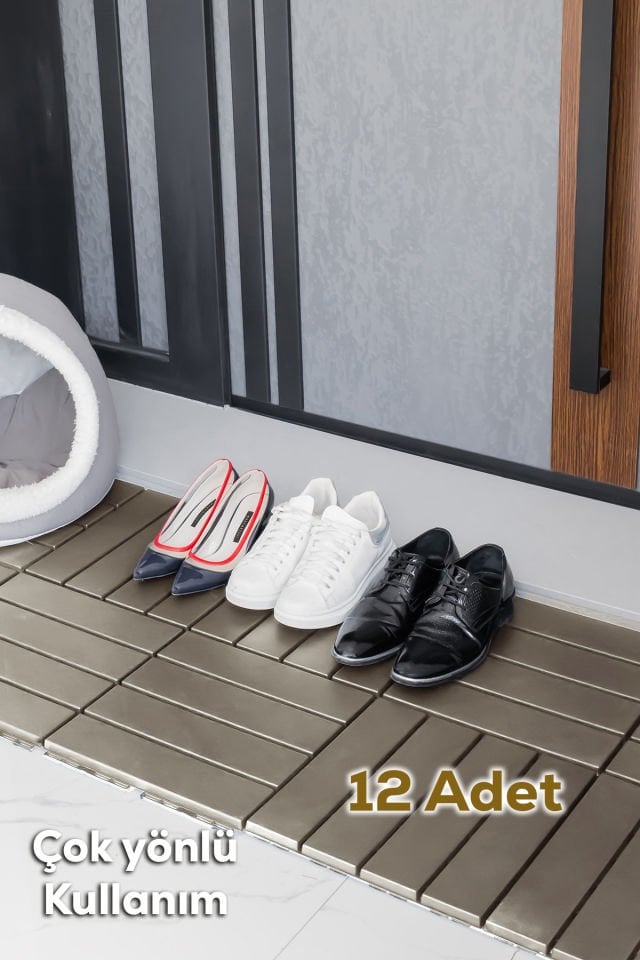 Porsima 1177 Bahçe Balkon Teras Banyo Paspası 12li Dış Mekan Karosu Latte