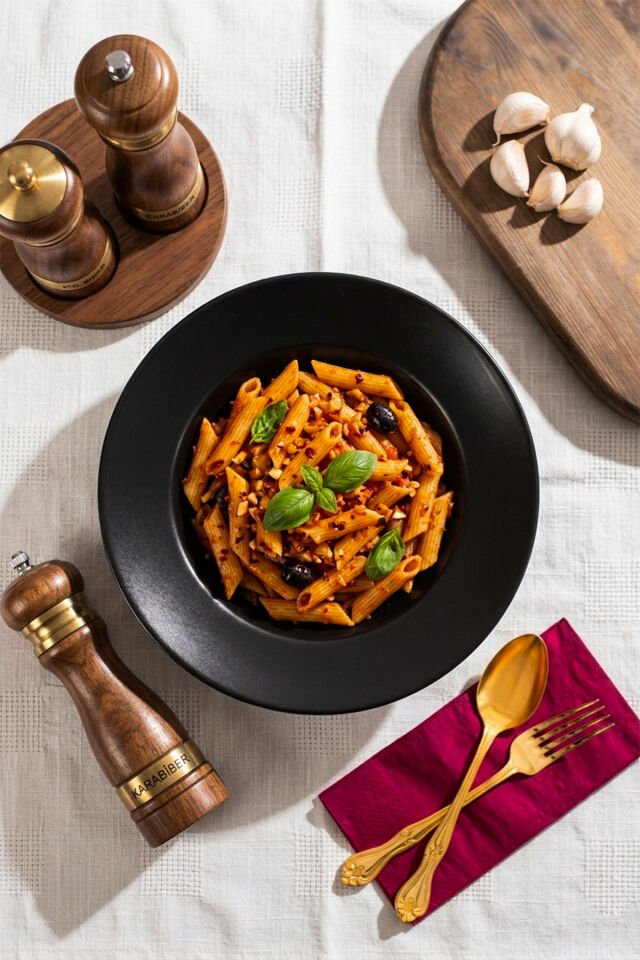 Porsima 0220-1 Delta Büyük Boy Seramik Makarna Tabağı Siyah 26.5cm