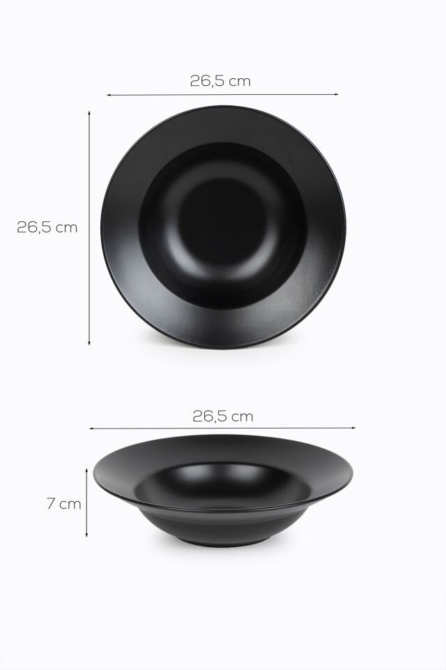 Porsima 0220-1 Delta Büyük Boy Seramik Makarna Tabağı Siyah 26.5cm