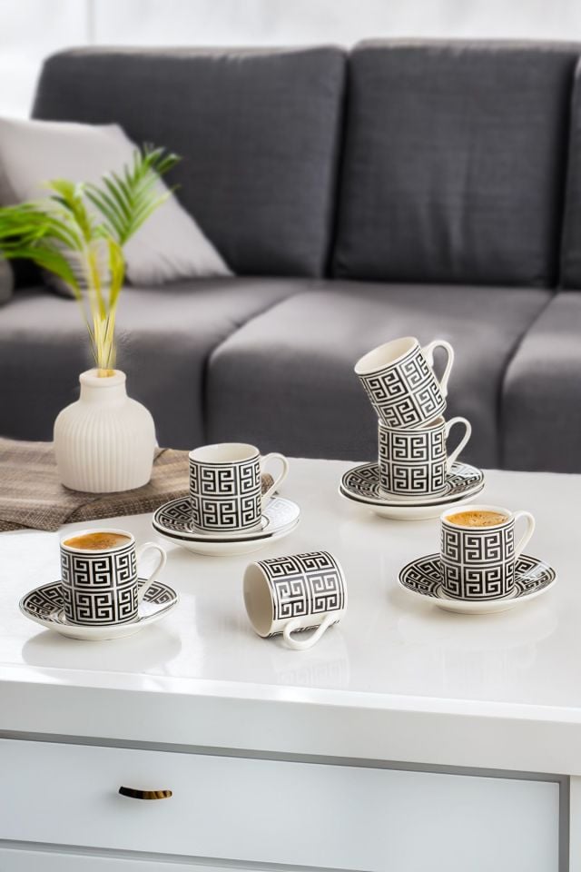 Porsima Yx01 Desenli Porselen Fincan Takımı - Türk Kahvesi 6 Kişilik 90 Cc