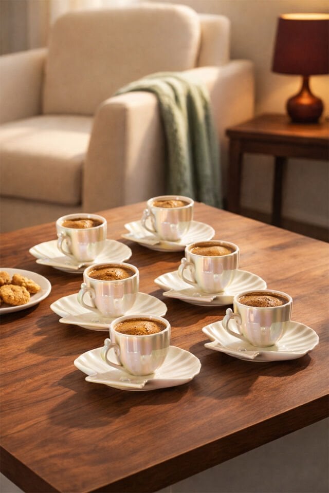 Porsima VF079 Oregon İnci 6 Kişilik Porselen Fincan Seti 12 Parça Türk Kahvesi Fincanı Takımı-90ml