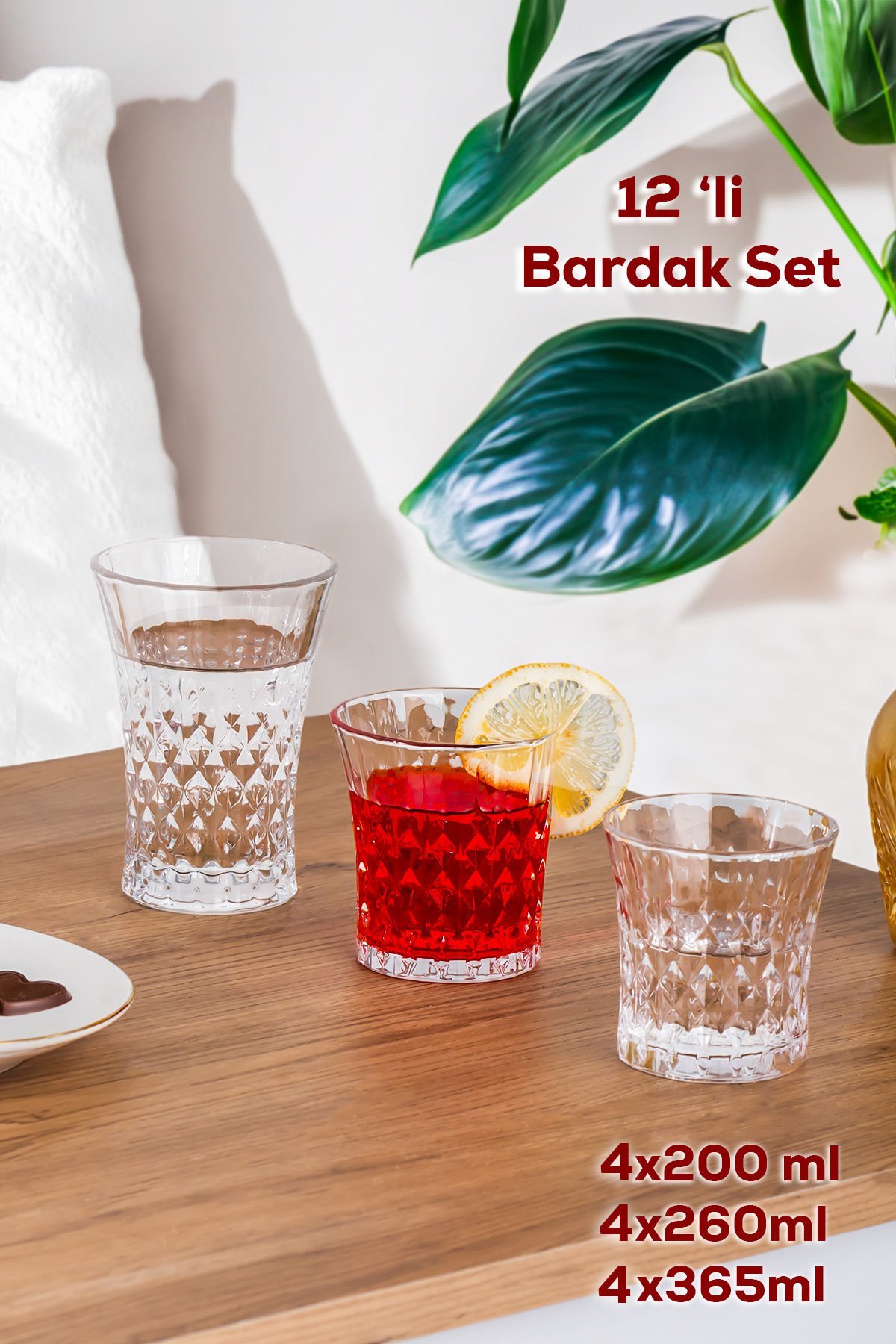Porsima 234 12'li Cam Bardak Seti - Su, Kahve, Meşrubat Bardağı - Su, Bardak Takımı 200ml - 260ml - 365ml