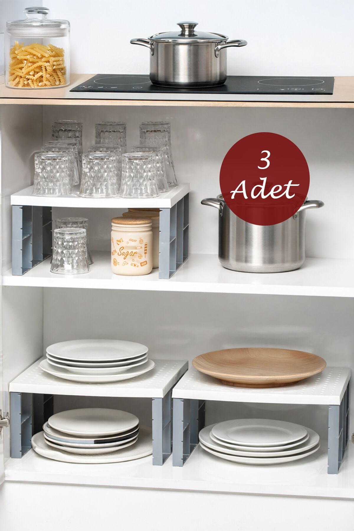 Porsima 5342 3lü Raf Düzenleyici - Dolap Içi Düzenleyici Raf - Tabak Bardak Rafı Organizers