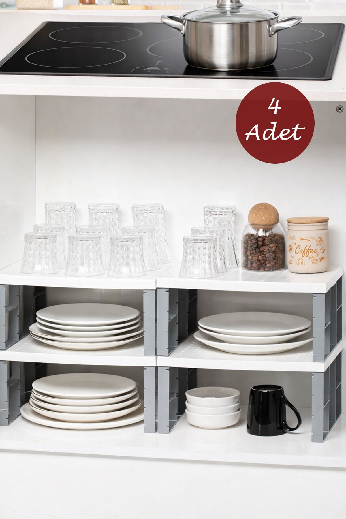 Porsima 5343 4lü Raf Düzenleyici Dolap Içi Düzenleyici Raf Tabak Bardak Rafı Raf Yükseltici