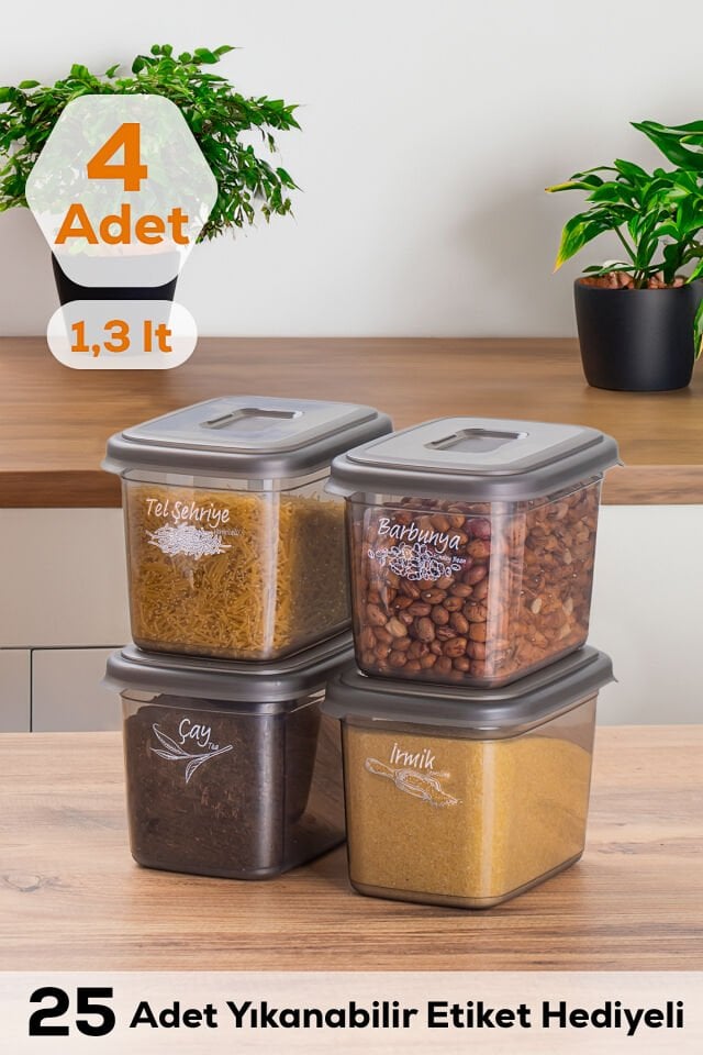 Porsima Diamond 1,3 Litre 4 Lü Saklama Kabı - Bakliyat Saklama Kabı - Erzak Saklama Kabı Seti