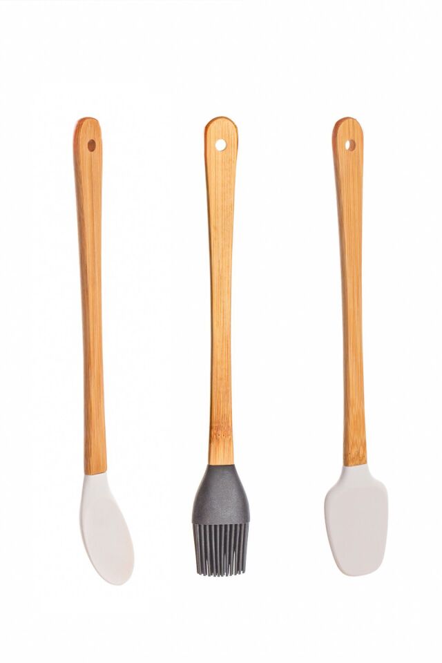 Porsima Mıen 3 Parça Mini Silikon Kaşık Spatula Fırça - Yanmaz Yapışmaz Hazırlık Seti 23 cm