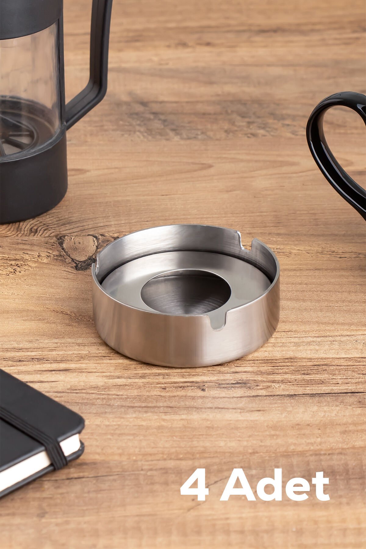 Porsima 4'lü ETN-016 Paslanmaz Çelik Metal Kül Tablası - Kapaklı Rüzgar Geçirmez Küllük