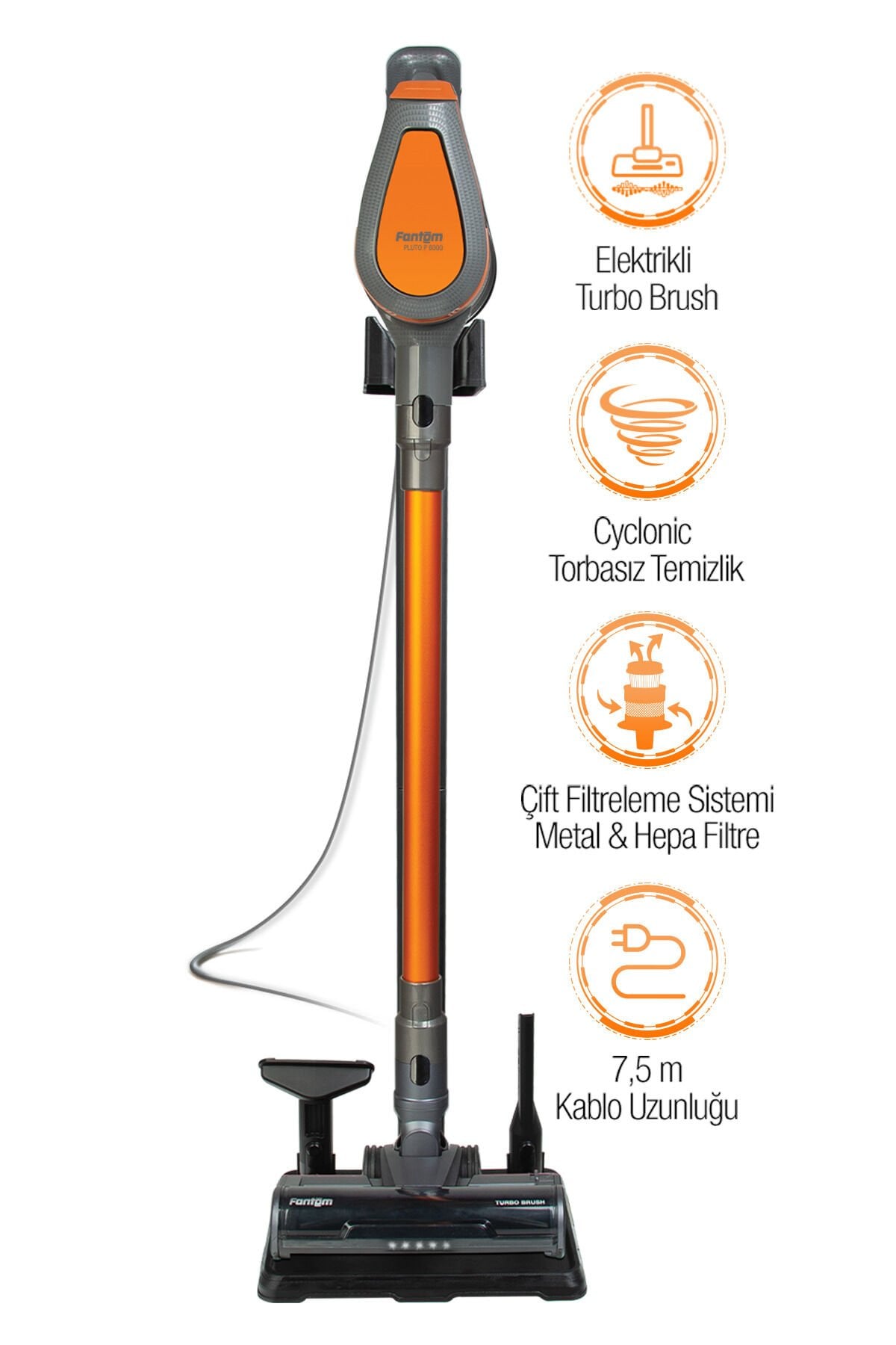 Fantom Pluto P 6000 Cyclone Dikey Elektrikli Süpürge Antrasit