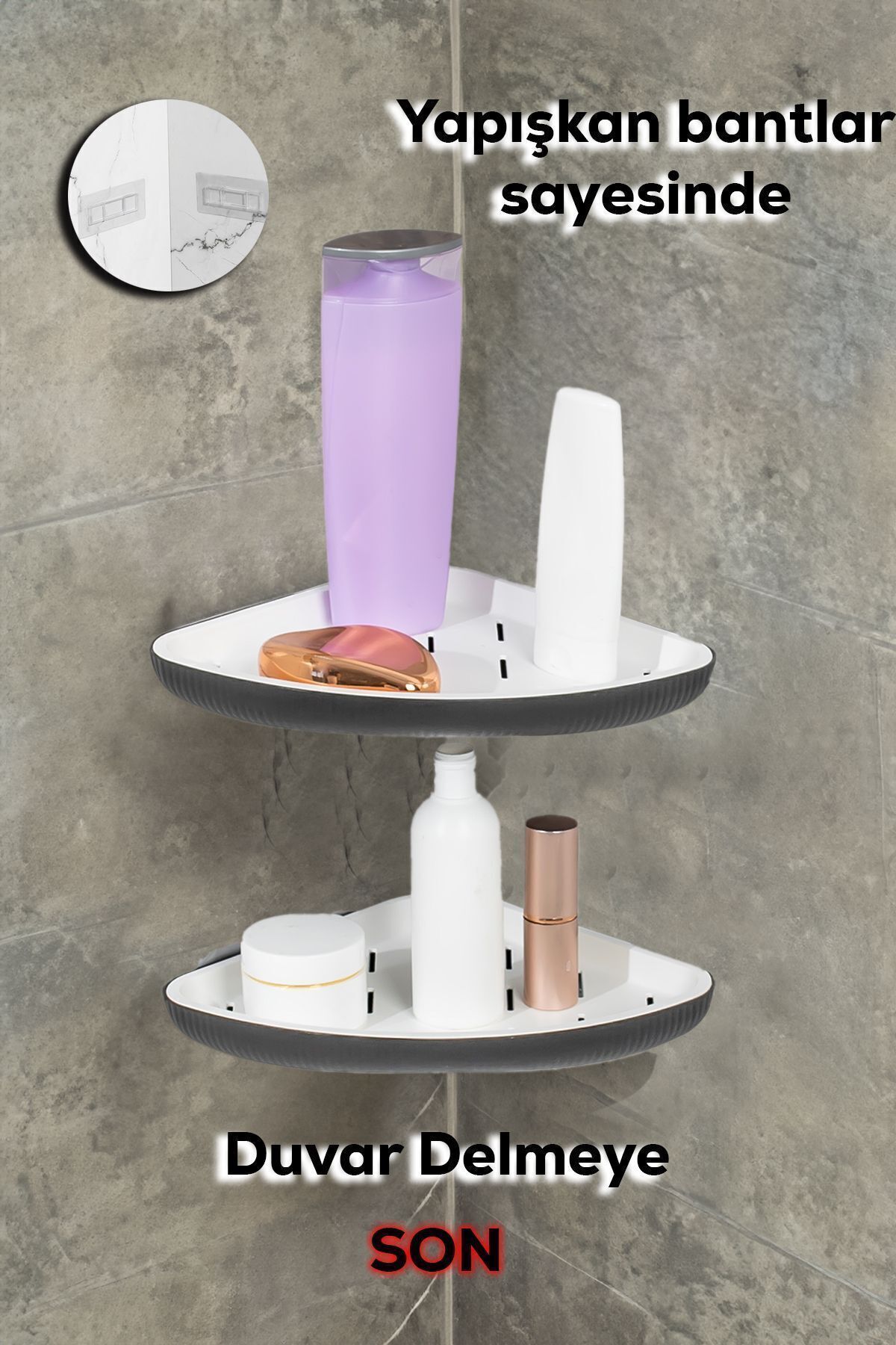 Porsima 0447 2'li İstiridye Banyo Köşe Rafı - Paslanmaz Yapışkanlı Duş Rafı Banyo Düzenleyici Organi Çok renkli