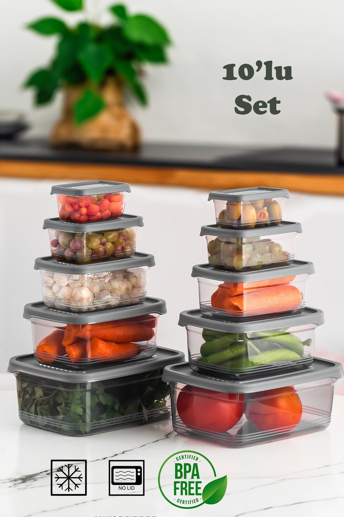 Porsima 1362 Festiva 10 Lu Dikdörtgen No-frost Derin Dondurucu Mikrodalga Yiyecek Saklama Kabı Seti