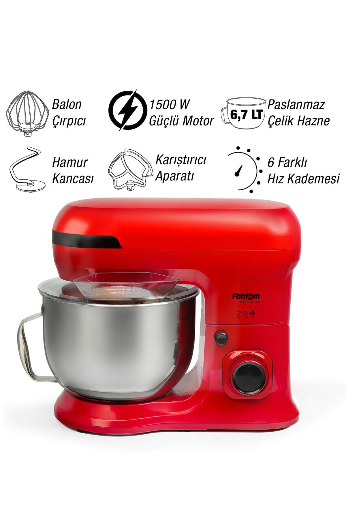 Fantom Nfest HM1500 Stand Mixer -Kırmızı