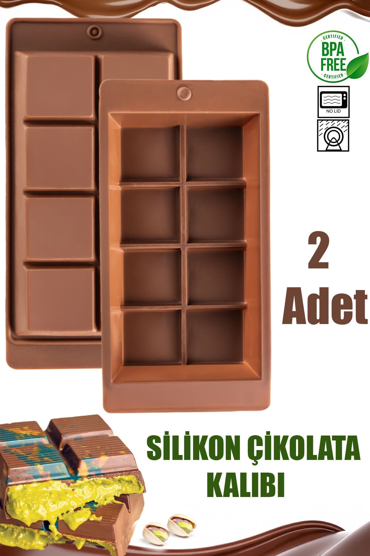 Porsima MYS 30301-1 Çikolata Kabı Dubai Silikon, 2 adet Çikolata Yapma Kalıbı Bpa Free Pratik Çikolata Kabı