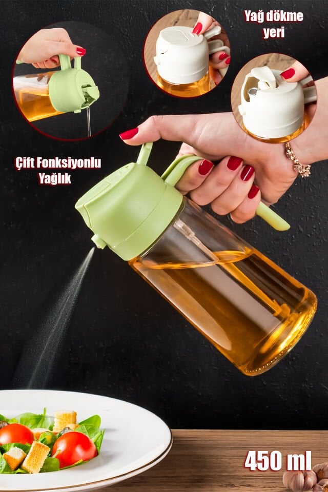 Porsima ALK-1900 2li Cam Sprey-Fısfıs Yağdanlık Limon Sirke Sos Airfryer Püskürtmeli Püskürtücü Yağlık