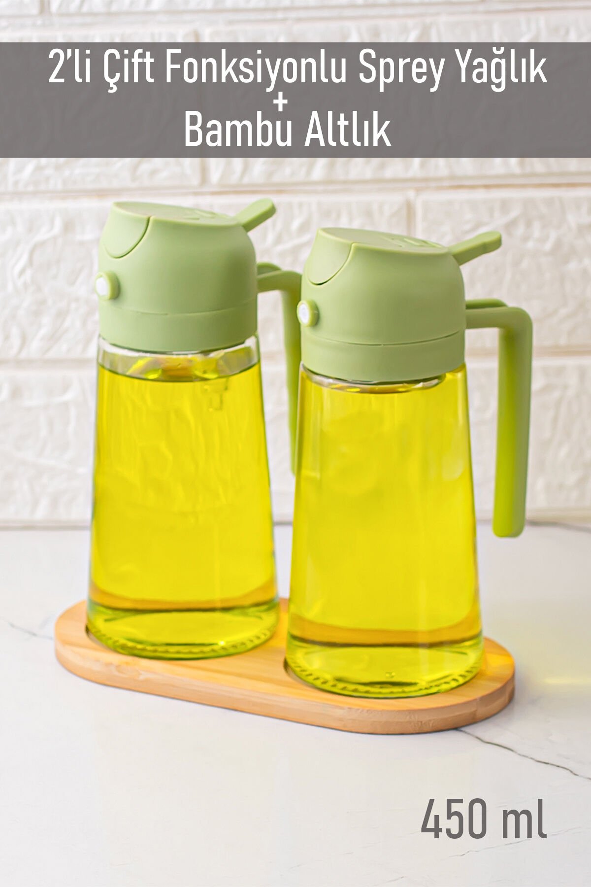 Porsima Alk-1900 Cam Sprey Şişe -yağdanlık Limon Sirke Sos Püskürtücü, Sızdırmaz Standlı Yağlık Yeşil