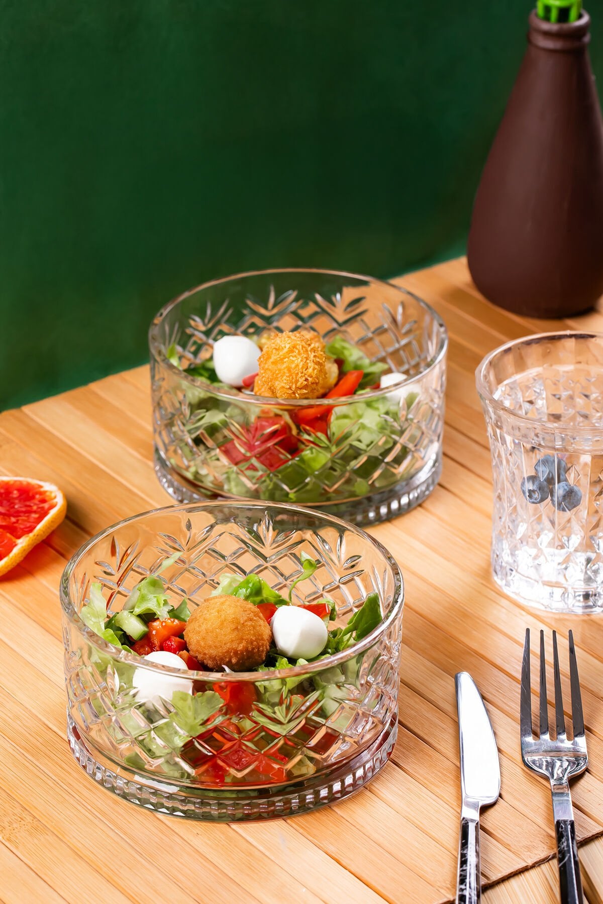 Porsima 2li Kristal Cam Çerezlik Sunumluk Kase Seti Magnolya Salata Kasesi Takımı 400 Ml