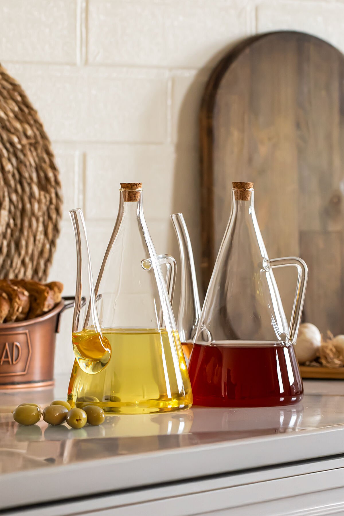 Porsima 17558 Mantar Kapaklı Borosilikat Cam 2li Yağlık Sirkelik Yağdanlık 600+600 ml