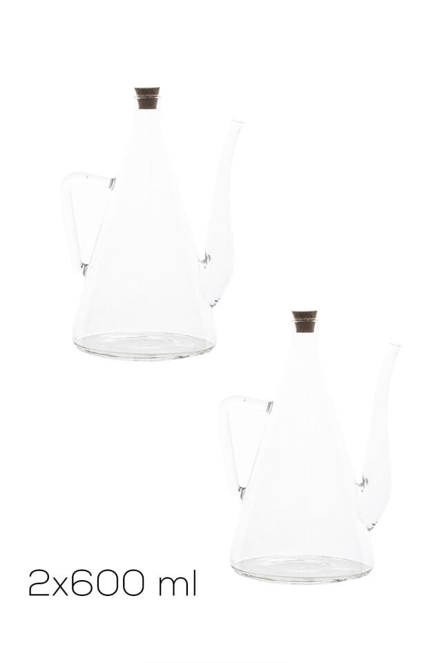 Porsima 17558 Mantar Kapaklı Borosilikat Cam 2li Yağlık Sirkelik Yağdanlık 600+600 ml