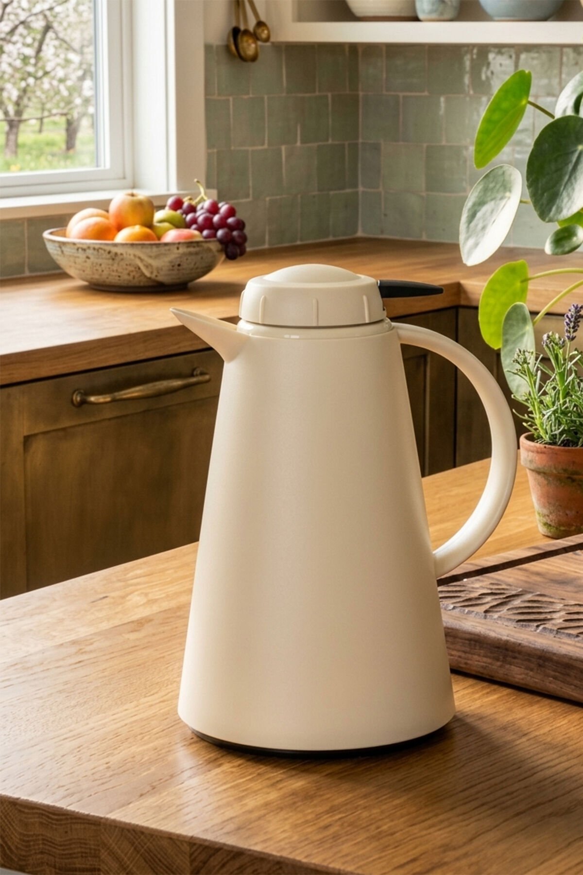 Herevin 161714-590 Plastik Termos Çay Termosu Su Termosu Sürahi 1,2 Litre Krem