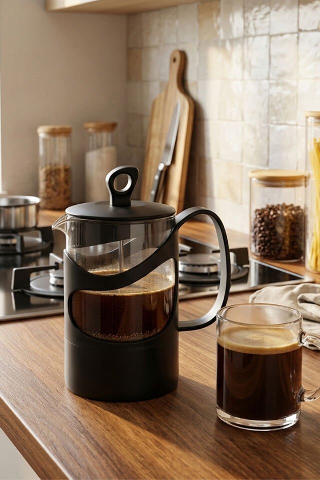 Herevin 131061-834 French Press Süzgeçli Çay Kahve Kupası 600Ml