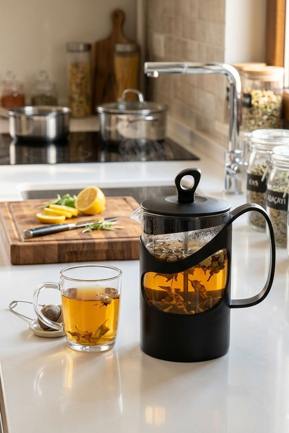 Herevin 131061-834 French Press Süzgeçli Çay Kahve Kupası 600Ml
