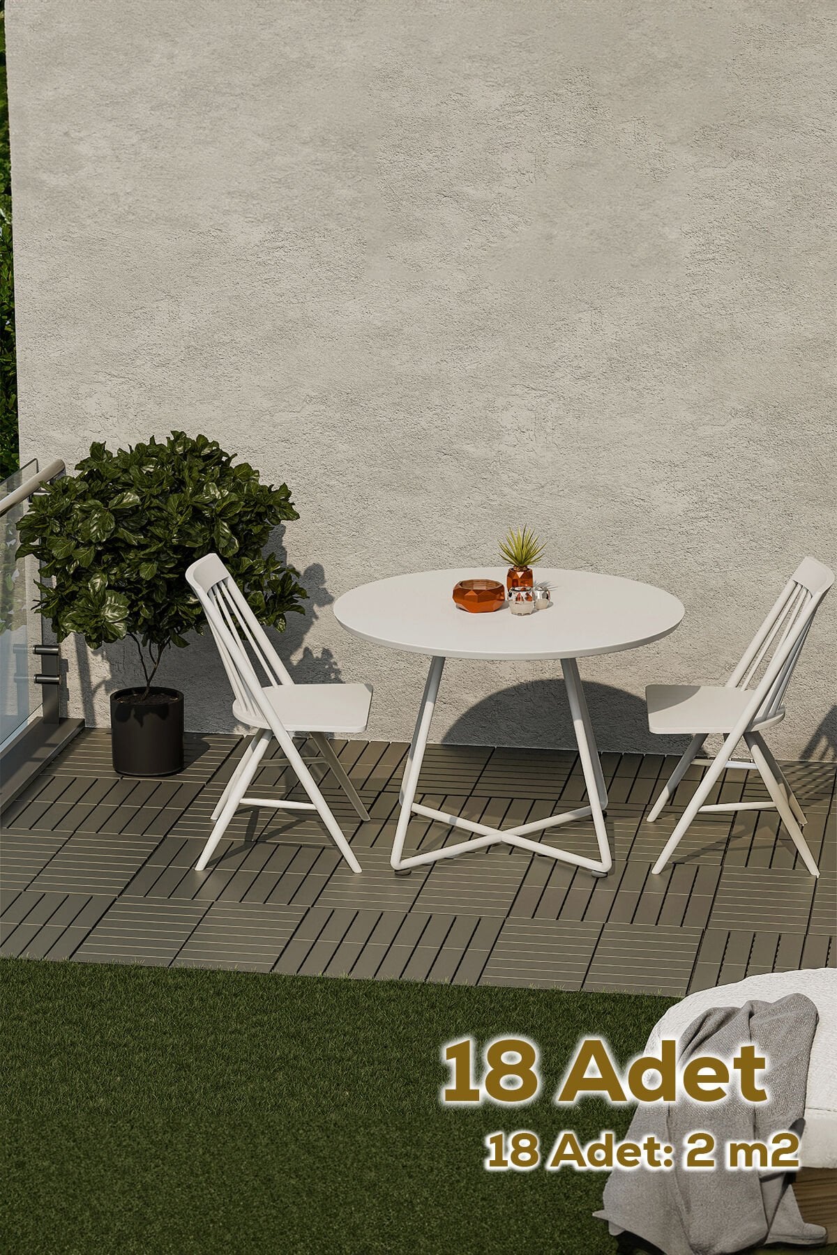 Porsima 1177 18li Bahçe Balkon Teras Zemin Paspası Banyo Paspası Dış Mekan Yer Karosu Latte-2m