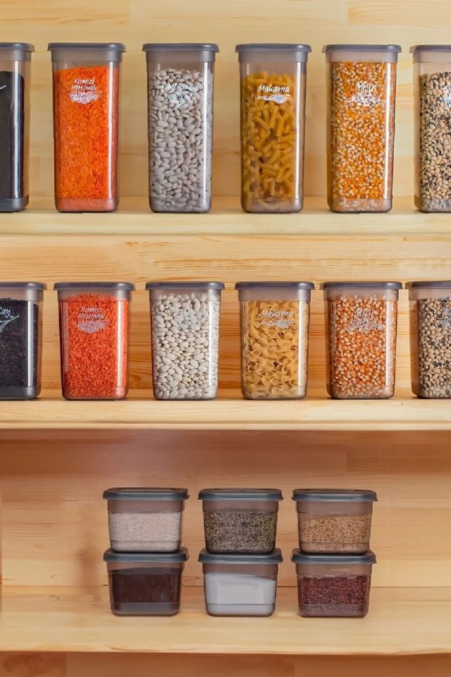 Porsima 433-GR-3 9 lu Kare Etiketli Gıda Erzak Baharat Saklama Kabı Seti 3x(0.60+1.30+1.90) Lt Gri