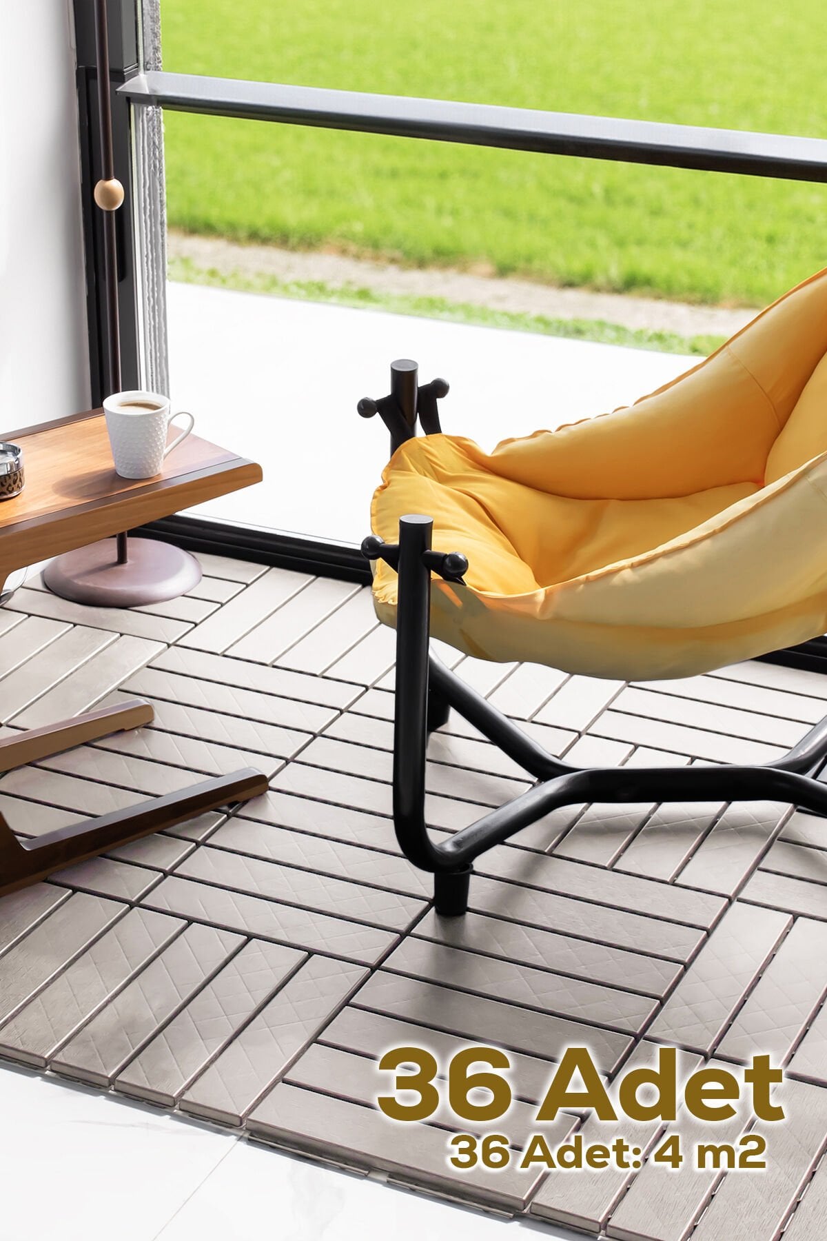 Porsima 1177 36lı Bahçe Balkon Teras Zemin Döşemesi Banyo Paspası Sert Plastik Dış Mekan Karosu Latte