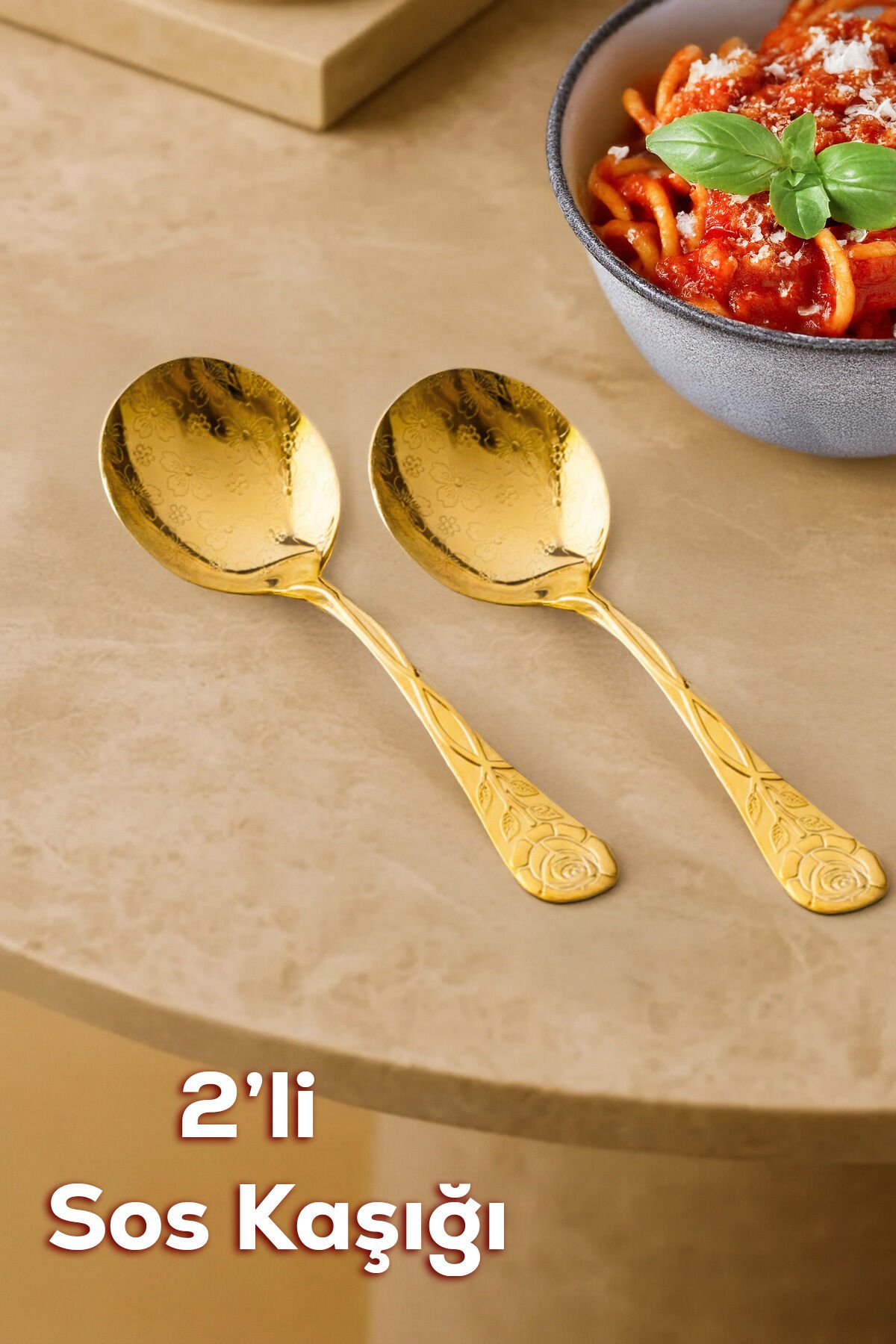 Porsima 5217 Metal Gold 2li Sos Kaşığı-Kaşık 13cm