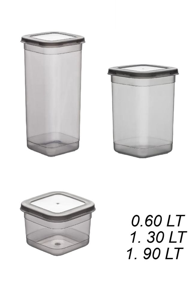 Porsima 433-Gr 24 lü Etiketli Çok Amaçlı Kare Erzak Baharat Saklama Kabı Seti 1.90 1.30 0.60 LT -Gri