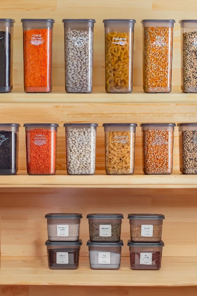 Porsima 433-Gr 12 li Etiketli Çok Amaçlı Kare Erzak Baharat Saklama Kabı Seti 1.90 1.30 0,60 LT -Gri